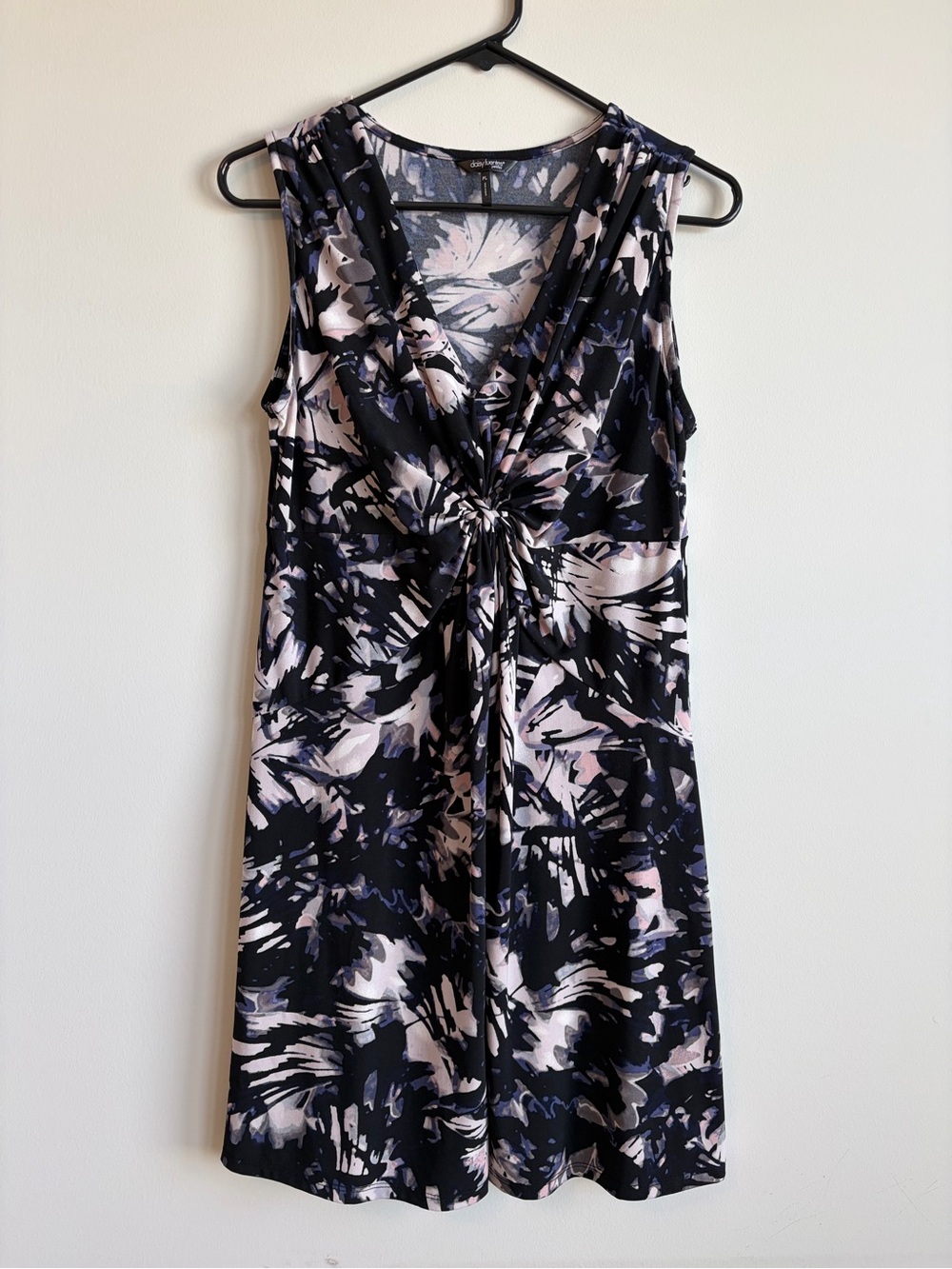 Daisy Fuentes Black and Purple Knot-Front Sleeveless Dress